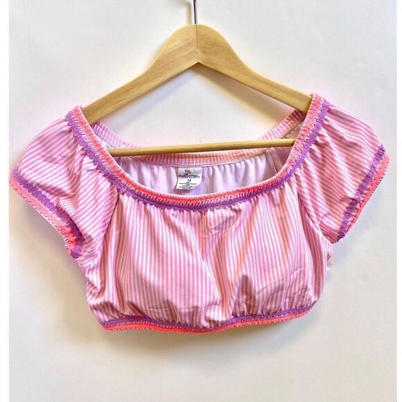 NWOT Shade Critters palm beach striped cap sleeve bikini top Size 14 - Picture 1 of 4